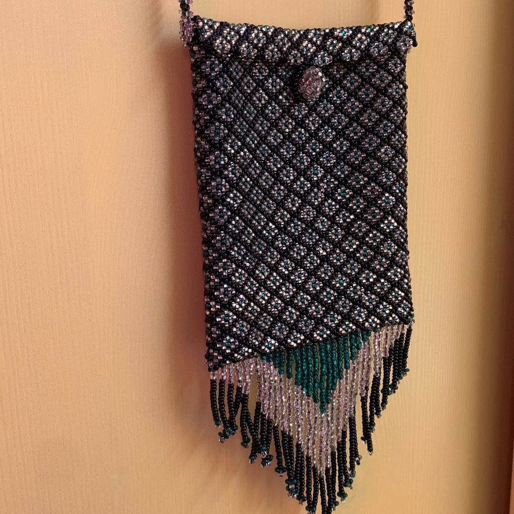 Peruvian glass beaded Fringe Bag